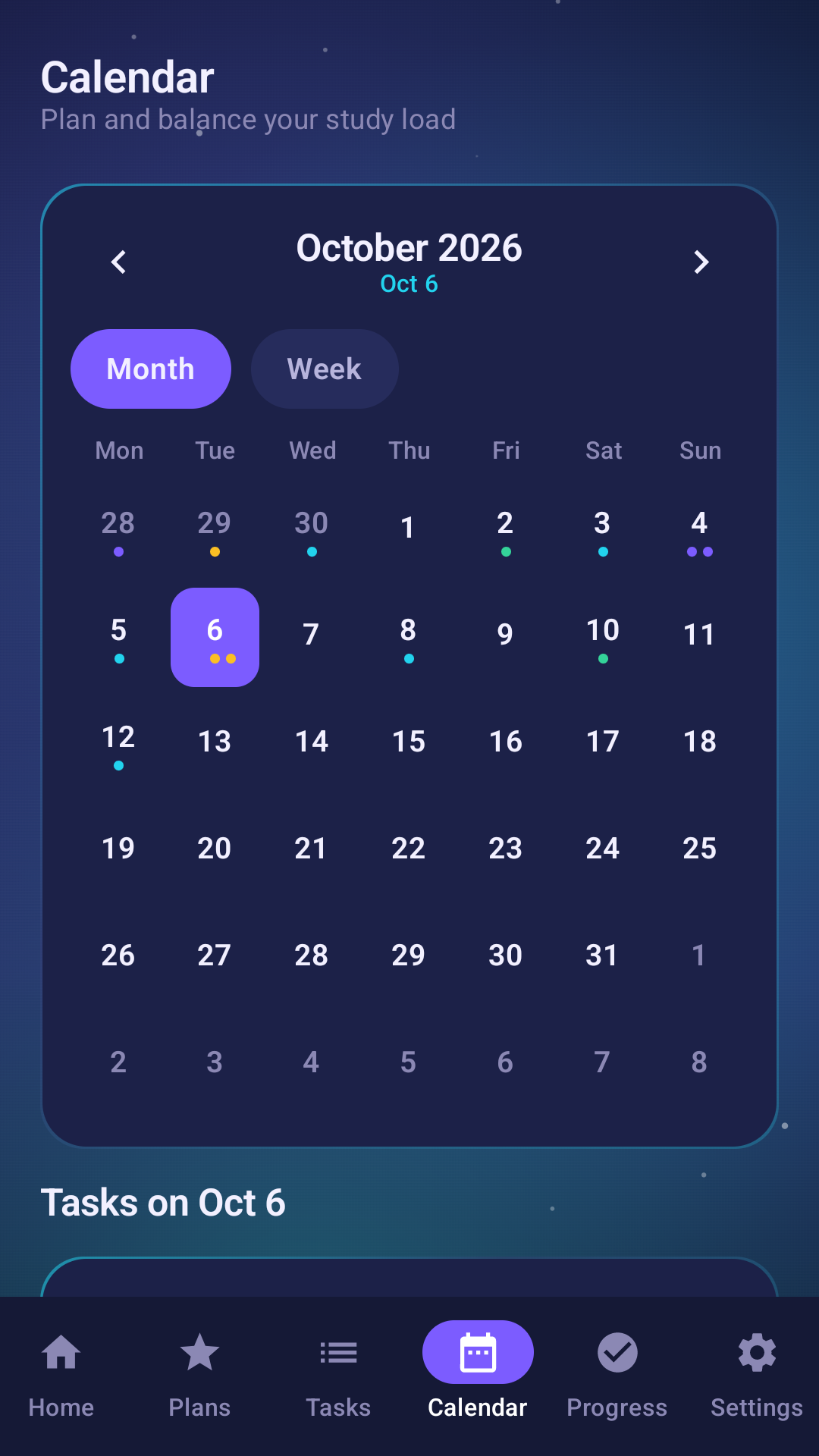 Bright Study Planner calendar