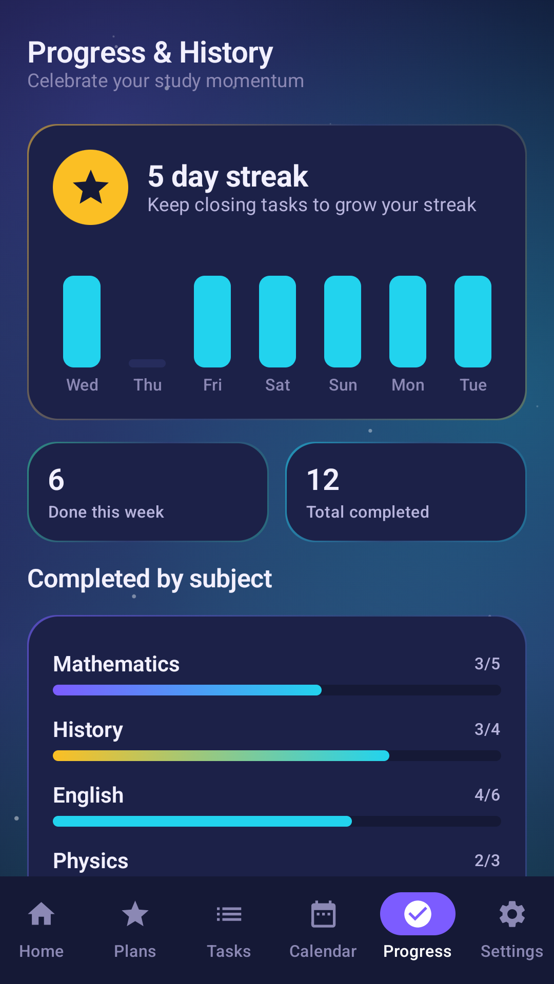 Bright Study Planner progress
